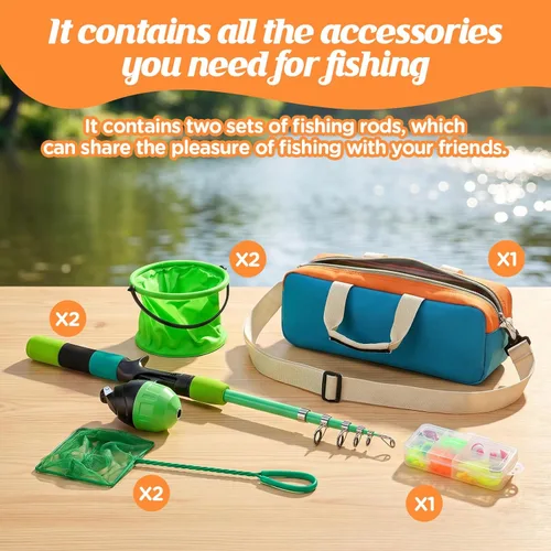 Miniatura 3 de Combo de carrete de caña de pescar para niños, 4.92 pies/5.9 pies, 2 piezas de caña de pescar telescópica con accesorios de pesca, kit de inicio