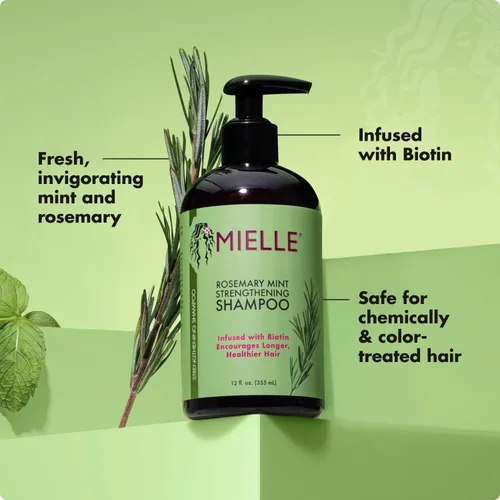 Miniatura 4 de Mielle Organics - Champú fortalecedor de romero y menta con biotina - Champú hidratante para cabello de mujeres y hombres para limpiar suavemente