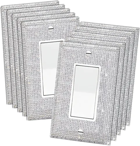 Miniatura 8 de 4 Piezas Cubiertas de Tomacorriente con Diamantes de Imitación Plateados Brillantes Placa de Pared 1 Gang Toggle Cubierta de Interruptor de Luz