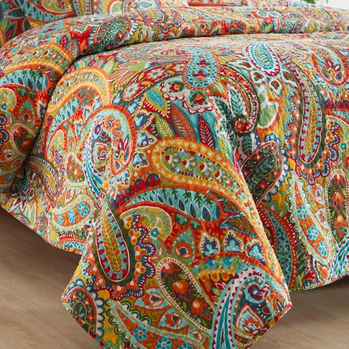 Miniatura 4 de Autumn Dream Juego de colcha de algodón, juego de edredón reversible de 3 piezas, color amarillo hermoso Paisley, tamaño Queen Amarillo Gorgeous