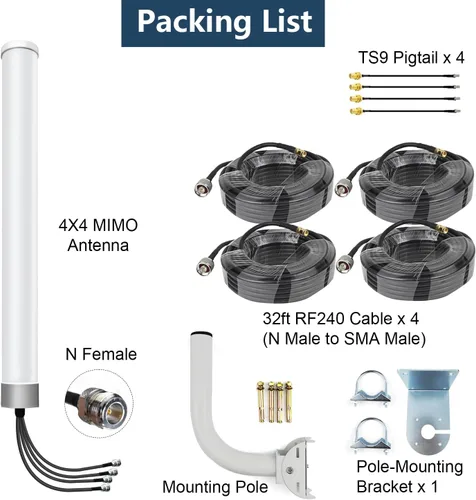 Miniatura 5 de 5G 4G 4x4 MIMO - Kit de antena externa de banda ancha para exteriores, antena omnidireccional de alta ganancia con cable de 32 pies para enrutador