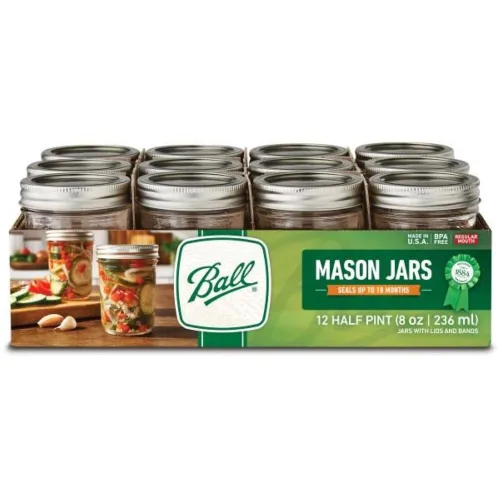 Miniatura 34 de Ball Mason, Frascos de mermelada con tapas y bandas, Set de 12 unidades de 4 oz, 4 onza, Transparente