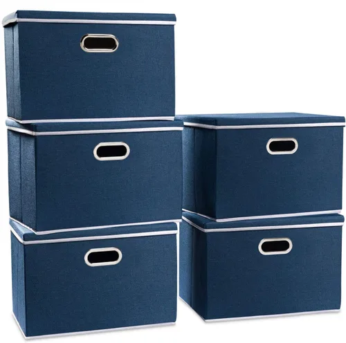 Miniatura 49 de PRANDOM Contenedor de almacenamiento plegable con tapa [1 unidad] Caja de almacenamiento decorativa de tela de lino, cesta organizadora con asas