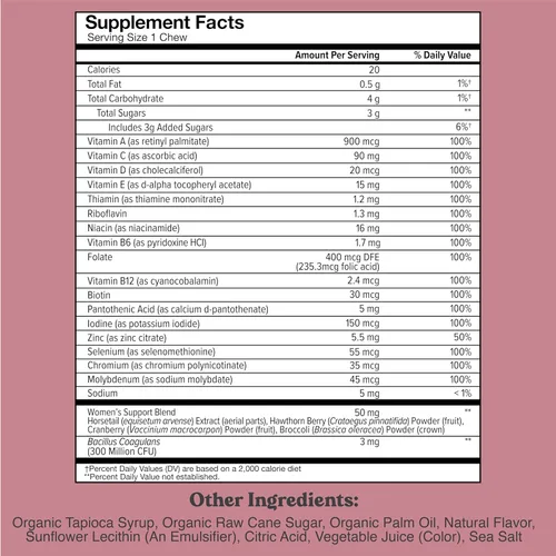 Miniatura 2 de Chewsy - Masticables multivitamínicos para mujer - Apoyo inmunológico y energético, vitaminas C, B12, A, D, E, ácido fólico, probióticos, biotina