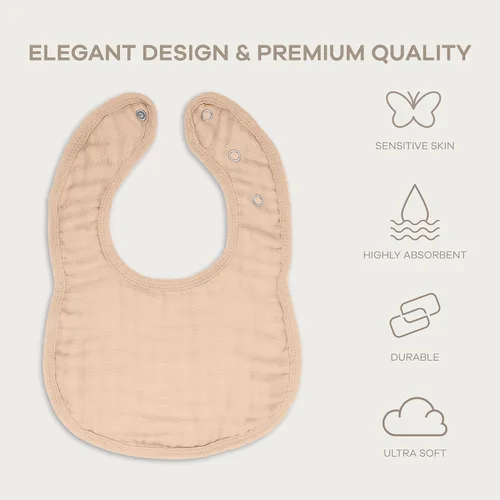 Miniatura 3 de Comfy Cubs Baberos de muselina para bebés, paquete de 8 - Suaves y altamente absorbentes, para alimentación, babero para saliva y dentición, broches