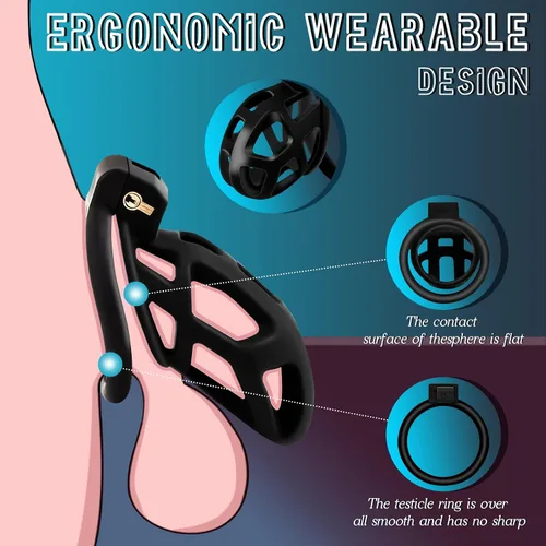 Miniatura 4 de Jaula de castidad masculina con dispositivo de castidad – Resina+ABS jaula de castidad para hombre Ejercicio de pene impreso en 3D negro engranaje