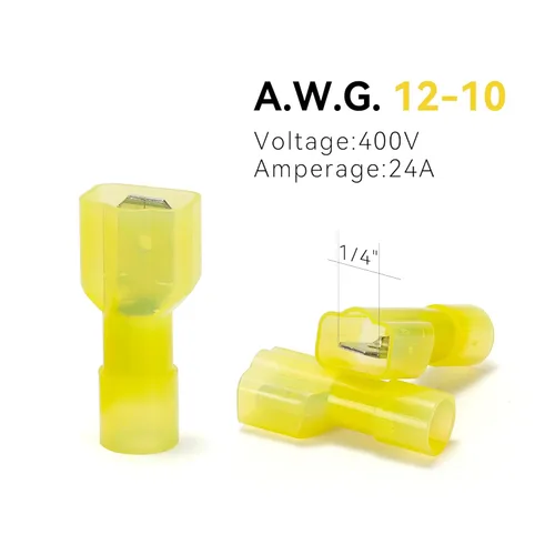 Miniatura 6 de HKS Conector de desconexión rápida de pala hembra de nailon, 100 unidades, color amarillo, kit de conectores de cable eléctrico de 12-10 AWG, cobre