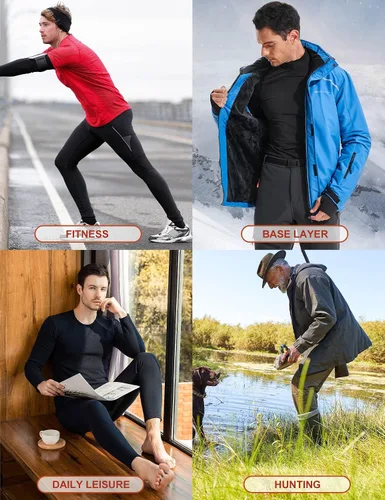 Miniatura 6 de Heathyoga Conjunto de ropa interior térmica para hombre, con forro polar, capa base, parte superior, ropa interior térmica de invierno para hombre