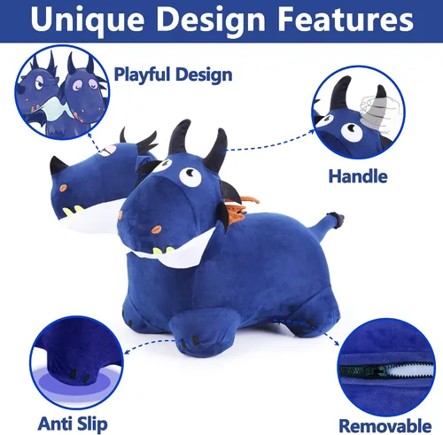Miniatura 3 de iPlay, iLearn juguetes de animales saltarines para niños pequeños, caballo saltarín de felpa azul, dragón inflable para montar con bomba, saltarín