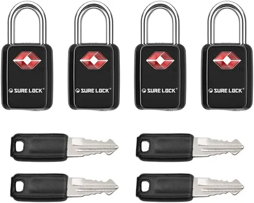 Sure Lock Cerraduras de equipaje aprobadas por la TSA con llaves para viajes, cuerpo de aleación de zinc con grillete de acero, llave similar, llave