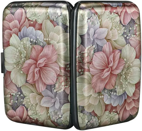 Miniatura 3 de ELFISH Mini cartera de aluminio RFID para tarjetas de crédito, funda de identificación de metal para hombres y mujeres, Happy Flower, Cartera Rfid