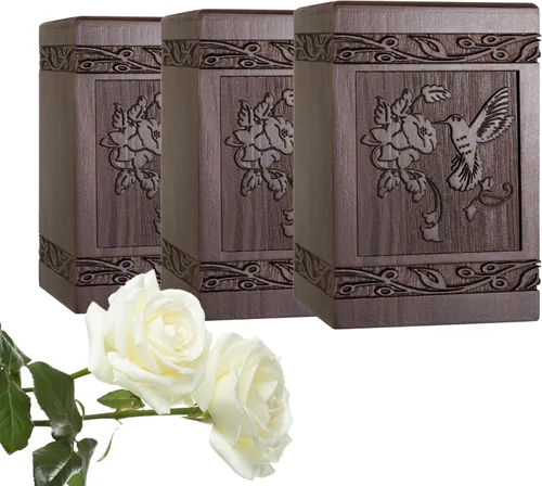 Miniatura 20 de Urnas de cremación para cenizas humanas adultas, masculinas y femeninas, cajas y ataúdes de madera tallada con mariposas para cenizas de hombres