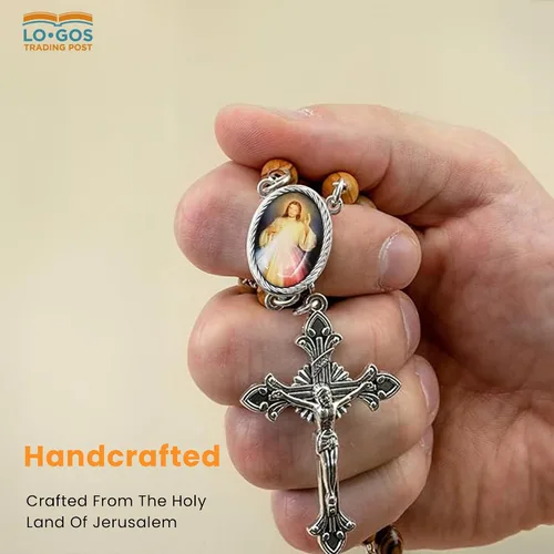 Miniatura 6 de Árbol de la Vida Rev. 22:14 Rosario Católico de madera de olivo Tierra Santa de Israel, Cruz colgante sólida de madera, cuentas grandes
