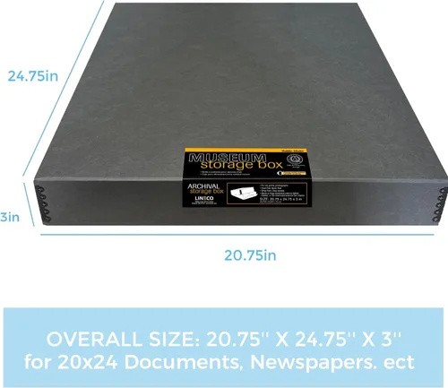 Miniatura 32 de Lineco Archival Caja de almacenamiento para impresión de 13x19 pulgadas, diseño frontal abatible, 13 1/2 x 19 1/2 x 3 pulgadas, color exterior: negro