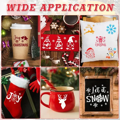 Miniatura 3 de 80 Piezas Plantillas de Navidad de 4 x 4 Pulgadas para Pintar sobre Madera, Plantillas Reutilizables de Feliz Navidad con Adornos y Copos de Nieve