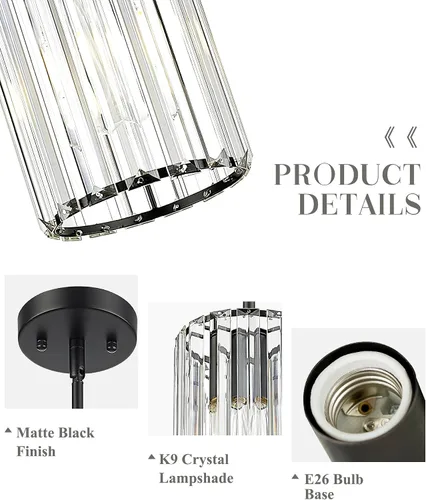 Miniatura 2 de Lámpara Colgante de Cristal, Mini Lámpara de Araña con Acabado Negro Mate, Moderna Lámpara Colgante para Cocina, Comedor, Recámara, CKPL5510-1P-BK