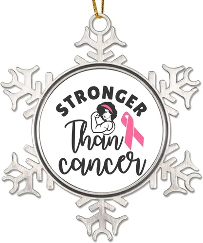 Adorno colgante de Navidad Stronger Than Cancer Brest Cancer Awareness Metal Copo de nieve Adornos de Navidad Recuerdo Rosa Sobreviviente de Cáncer