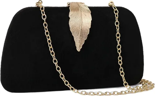 Miniatura 9 de Milisente Bolso de mano para mujer, de ante suave y sólido, bolso de mano de noche, bolso de hombro con cierre de hojas metálicas