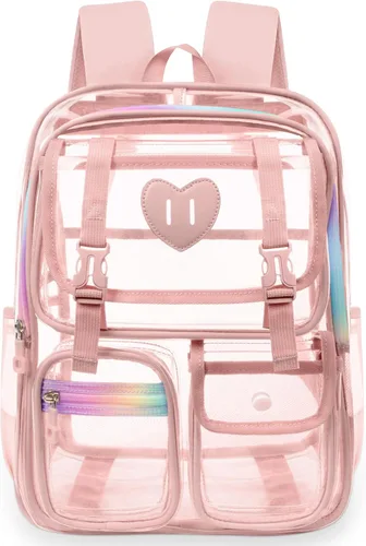 Miniatura 10 de Mochila transparente de PVC impermeable y resistente al congelamiento, de gran capacidad, elegante y duradera para viajes, Negro, Moderno