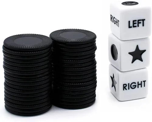 Miniatura 2 de Bilywey - Juego de dados izquierda-derecha-centro con 3 dados + 36 fichas negras (negro)