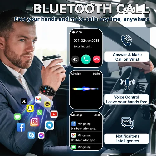 Miniatura 2 de Reloj inteligente para hombres con respuesta/hacer llamadas, pantalla HD de 1.85 pulgadas, reloj rastreador de fitness con resistente al agua, 100