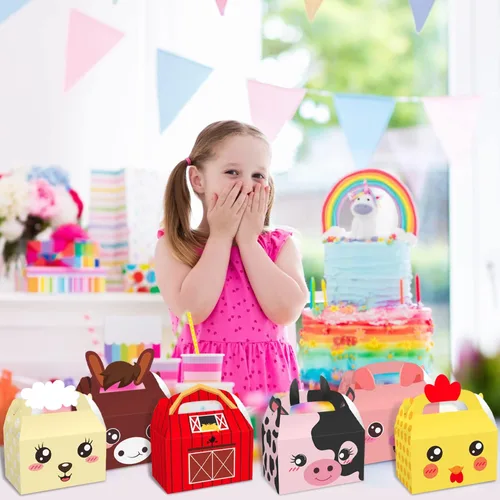Miniatura 7 de MIKIMIQI Decoraciones de fiesta de animales de granja, 12 cajas de regalo, suministros de fiesta de cumpleaños para niños y niñas, baby shower