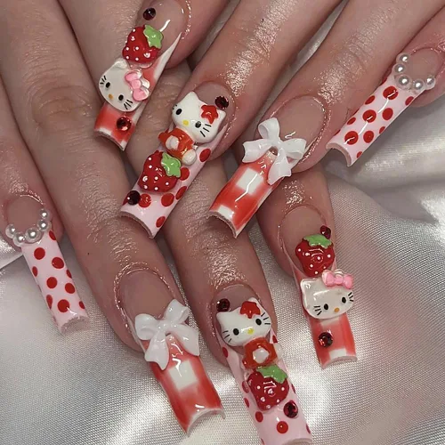 Miniatura 13 de Uñas postizas a presión con estampado de leopardo, lindas uñas postizas con dijes, uñas largas de ataúd, uñas postizas de cobertura completa