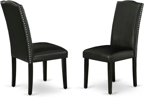 East West Furniture ENP1T69 Encinal Parson - Juego de 2 sillas acolchadas de piel sintética negra con ribete de clavo, color negro