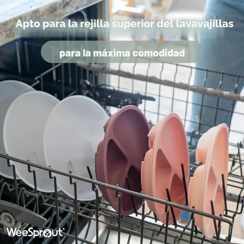 Miniatura 7 de WeeSprout - Platos de succión para bebés y niños pequeños con tapas, 100% silicona, diseño dividido para comedores selectivos, aptos para microondas