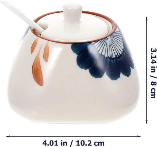 Miniatura 4 de Zerodeko Tarro de condimento de cerámica con cuchara de 10 onzas para cocina, contenedor de especias para sal, azúcar, pimienta, salsa