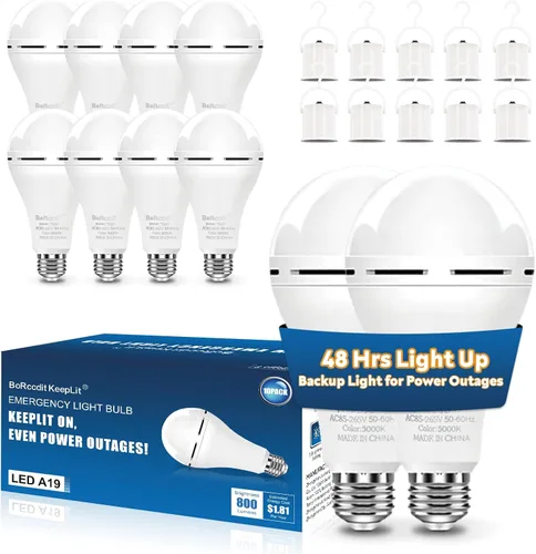 Miniatura 8 de BoRccdit KeepLit - Paquete de 6 bombillas recargables de emergencia, 48H de larga duración y 3 niveles de brillo para cortes de energía, 12W 3000K