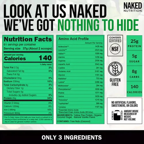 Miniatura 4 de Naked Nutrition - Proteína de chícharo aislado de granjas norteamericanas, 5 libras