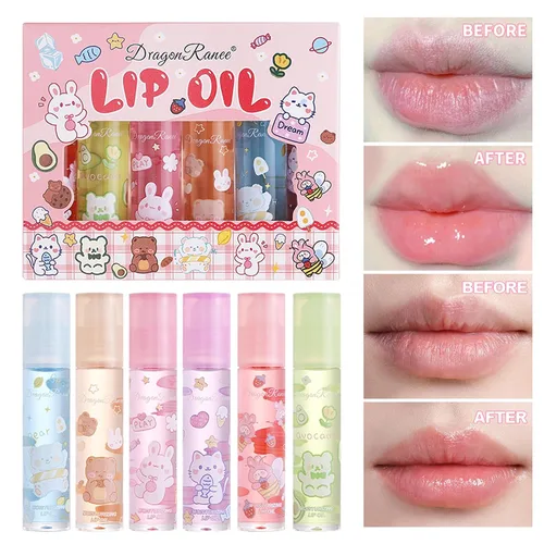 Miniatura 9 de Juego de 6 brillos de labios enrollables, con sabor a fruta, maquillaje de labios brillante para mujeres, no tóxico, regalo de fiesta, mejores amigas