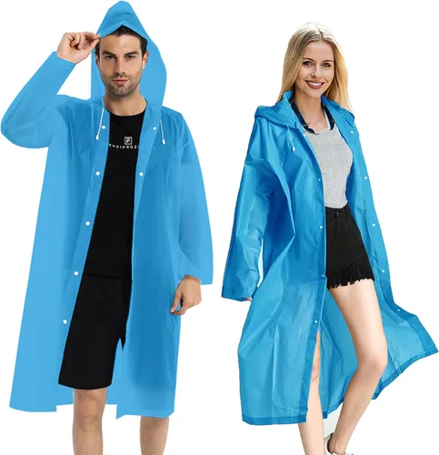 Miniatura 40 de Abrigos de lluvia (paquete de 2) – Ponchos de lluvia reutilizables de EVA para adultos, chaquetas impermeables para hombres y mujeres