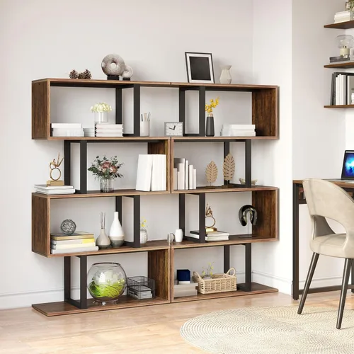 Miniatura 7 de YITAHOME Estantería de 5 niveles, estantería y estantería en forma de S, estantería industrial independiente multifuncional decorativa para sala