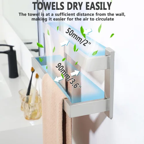 Miniatura 5 de Alise Barras de Toallas Dobles de 16 Pulgadas para Montar en Pared de Baño, Toallero de Doble Barra para Lavabo de Baño, Barra de Toallas de Acero