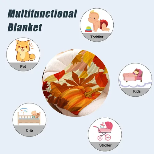 Miniatura 6 de Manta decorativa de otoño pequeña para niños, manta naranja de Acción de Gracias, calabaza de otoño para niñas y niños, ligera, mullida, suave