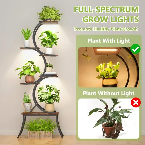 Miniatura 5 de Soporte para plantas de interior con luces de cultivo de 63 pulgadas, macetas grandes y altas de 6 niveles, estante de metal para flores, estante