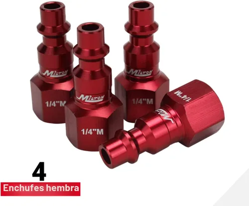 Miniatura 5 de Milton S-314MKIT ColorFit kit de acoplador y enchufe (estilo M, rojo) - 1/4 pulgadas NPT (14 piezas)