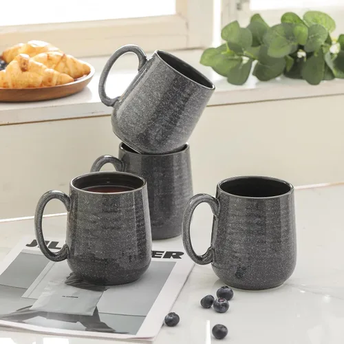 Miniatura 7 de Hasense Juego de 4 tazas de café gris oscuro, tazas de café de cerámica de 12 onzas, taza de café con mango grande para café, té, leche y cacao Gris