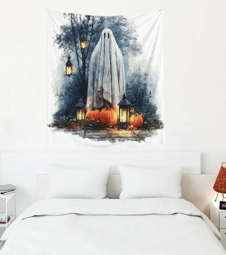 Miniatura 70 de EMMTEEY Tapiz de pared con bosque - Árbol de pino verde y niebla, arte de pared natural, 80x60 pulgadas, tapiz grande de estilo bohemio para sala