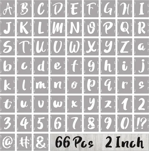 Miniatura 8 de BAMIDELE Plantillas de letras de 1 pulgada y números, kit de plantillas de dibujo entrelazadas de 66 piezas de plástico reutilizable, plantillas