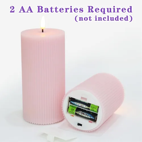 Miniatura 3 de Velas de pilar sin llama acanaladas rosadas con control remoto, velas LED parpadeantes de cera que funcionan con pilas, juego de 2