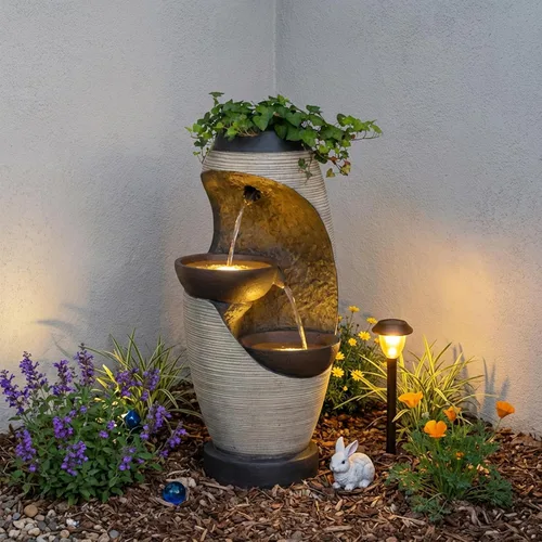 Miniatura 3 de Bumilgar - Fuente de agua de 2 niveles con luces LED, fuente de cascada de 27.95" de altura, independiente para jardín al aire libre