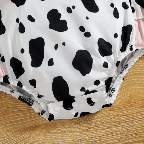 Miniatura 6 de IDOPIP Baby Girls Cow Print Romper Summer Sleeveless Jumpsuit Ruffle Backless Sunsuit Dress with Headband Cow Birthday Outfit