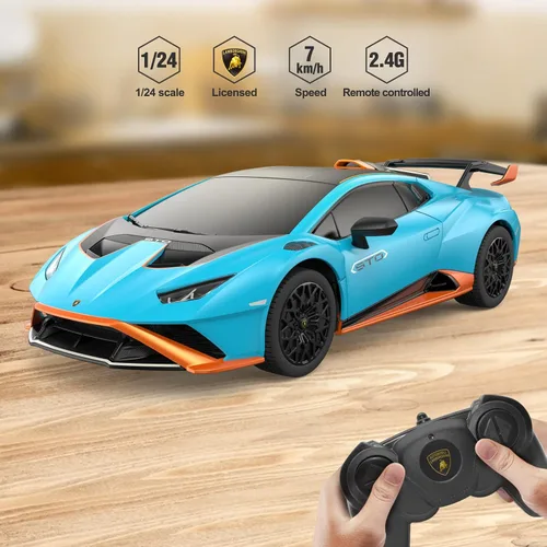 Miniatura 5 de RASTAR por Lamborghini Huracan STO RC Car 1:24 Escala Control Remoto Coche de Juguete, Vehículo Modelo R/C para Niños Negro RC - Azul