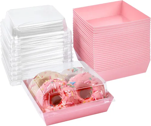 Miniatura 11 de Ocmoiy Cajas pequeñas de charcutería con tapas transparentes, recipientes de papel desechables para alimentos para llevar, cajas de postres de Blanco