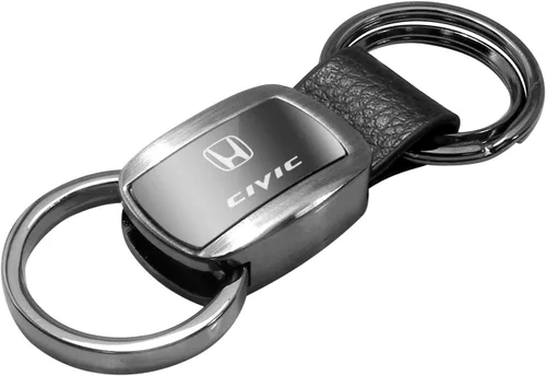 Au-TOMOTIVE GOLD Llavero de metal con acento de cuero genuino para Honda Civic (Gunmetal), plomizo