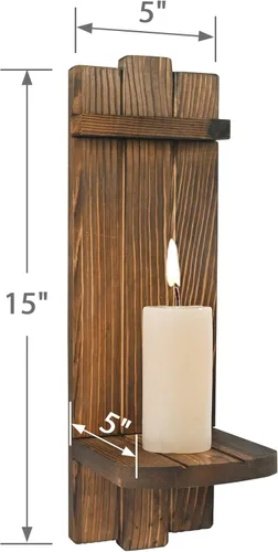 Miniatura 2 de Yorkmills Juego de 2 Apliques Decorativos de Pared, Portavelas de Pared Decoración Rústica del Hogar, Arte de Pared Estilo Granja Apliques de Velas