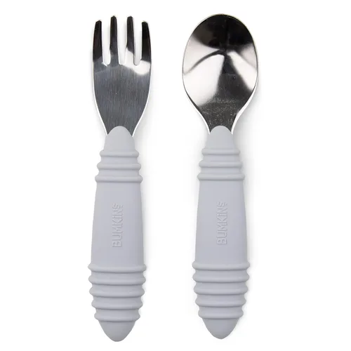 Miniatura 40 de Bumkins Juego de utensilios para bebés, Chewtensils cucharas de silicona para mojar, autoalimentación, destete dirigido por el bebé, aprendizaje